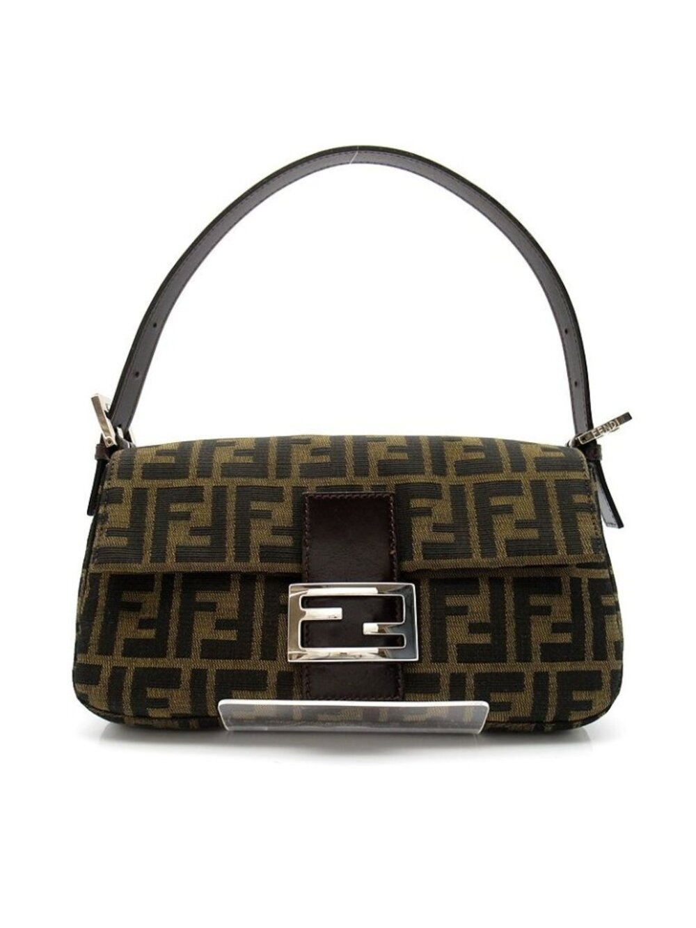Fendi Zucca Mamma Bucket Canvas Leather Handbag Brown